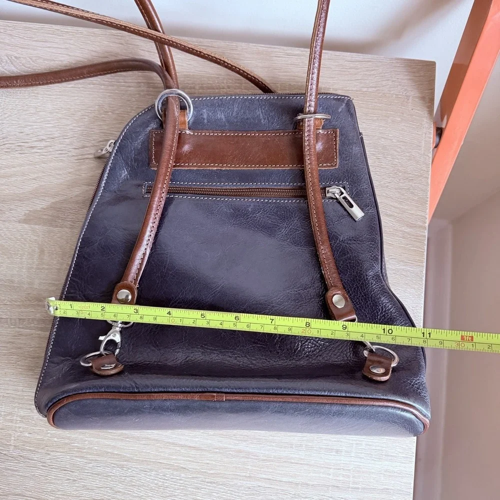 H Joe Stitched Leather Convertible Backpack Women's Navy‎ Brown Made in ITALY